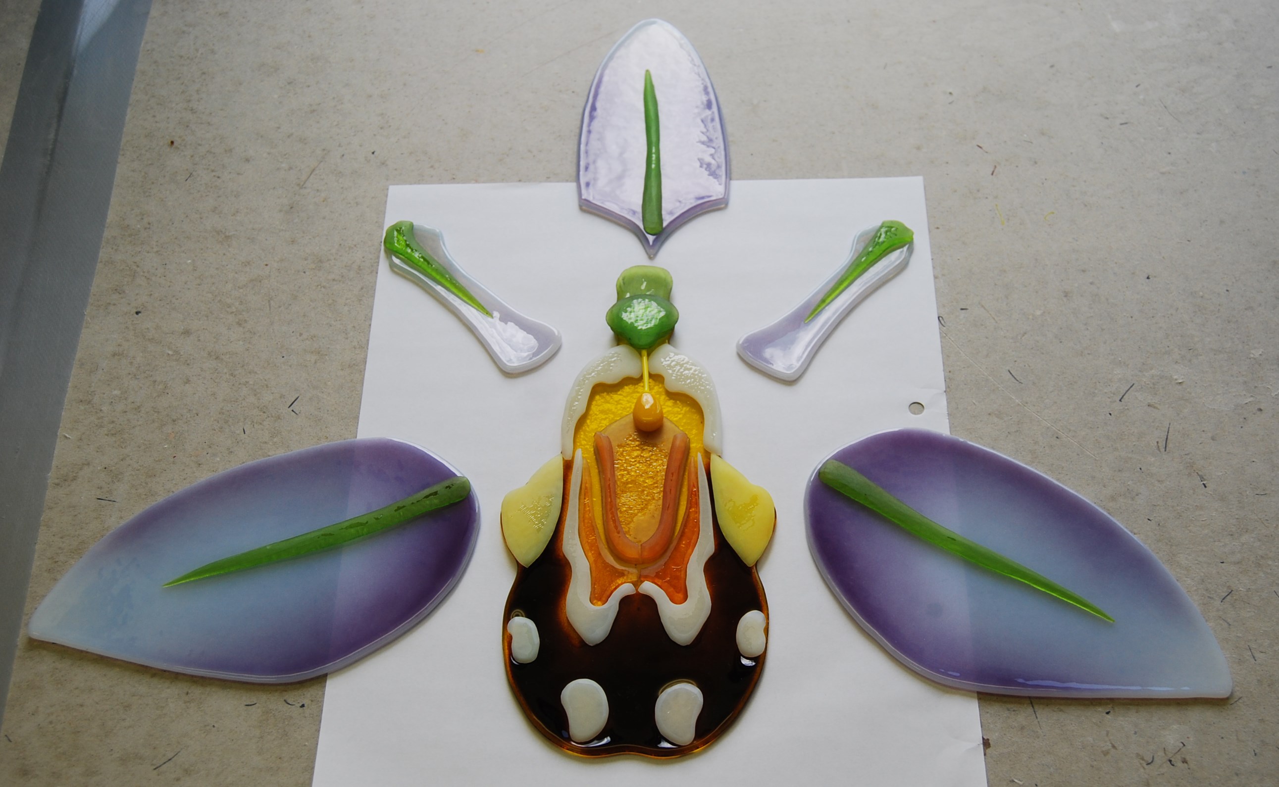 bee orchid decorative glass art from fused glass by laura hart