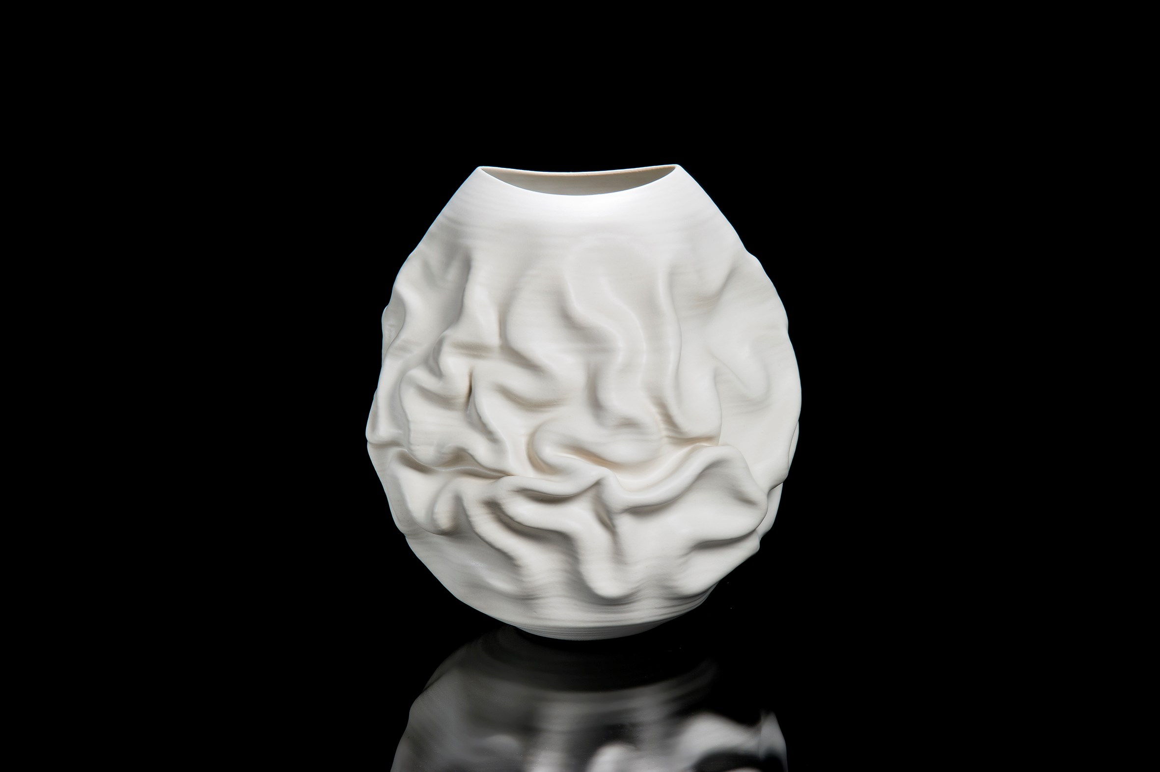crumpled white ceramic vase art sculpture Nicholas Arroyave-Portela