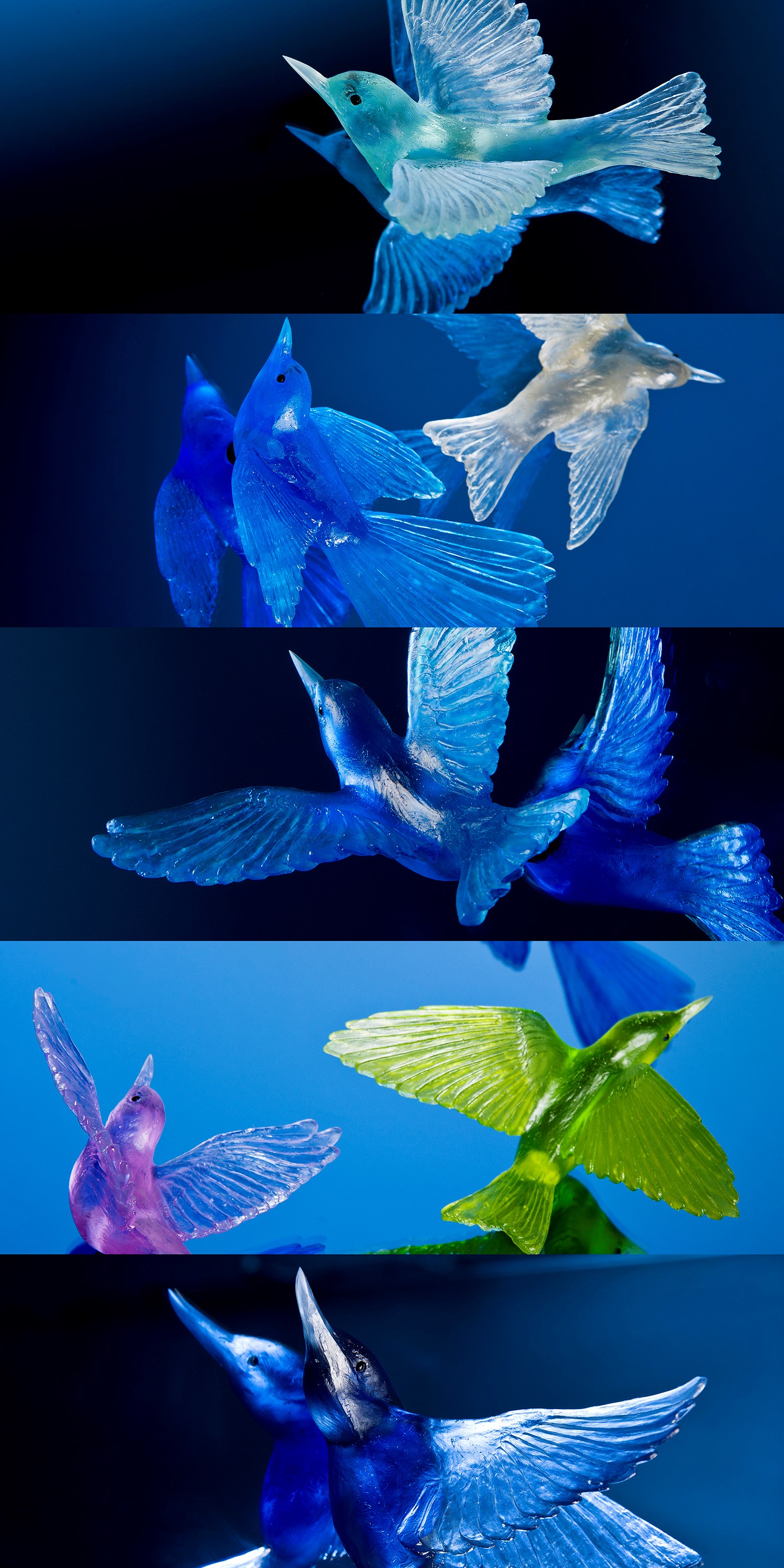 coloured glass birds by lukeke design new zealand