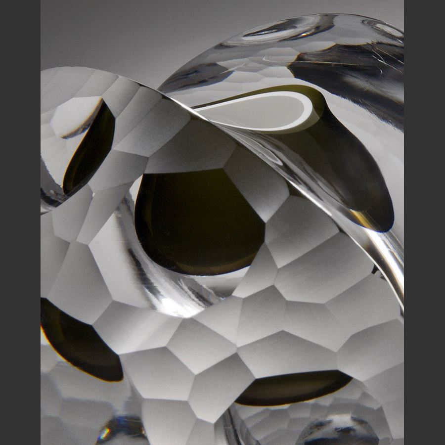 modern minimalist glass artwork in light grey with rock like quality