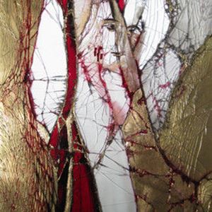 gold white and red modern art glass canvas of christian icon