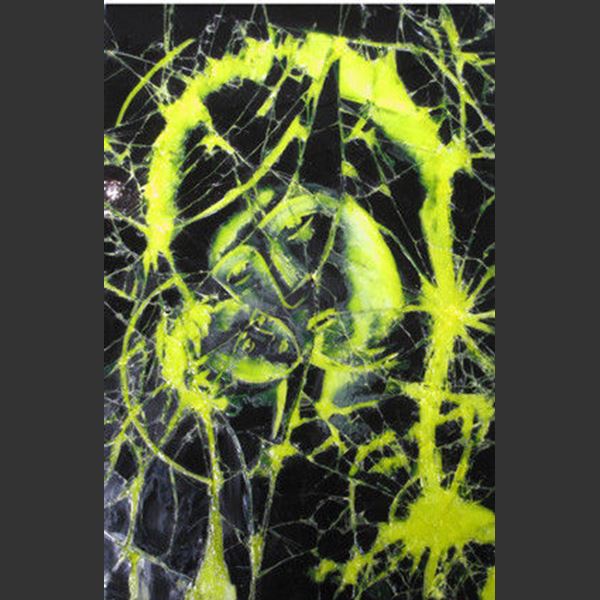 neon yellow and black glass art canvas depitcing jesus