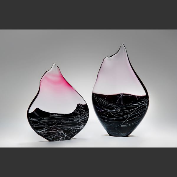 blown contemporary glass centrepiece sculpture in pink clear and black
