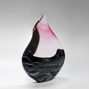blown contemporary glass centrepiece sculpture in pink clear and black