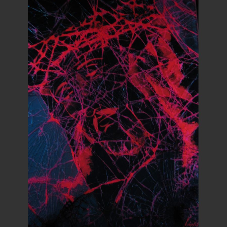modern glass art painting of jesus in dark red blue black and purple 