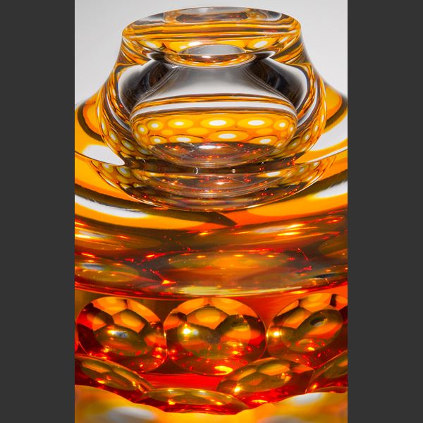 amber and red cold glass art vessel