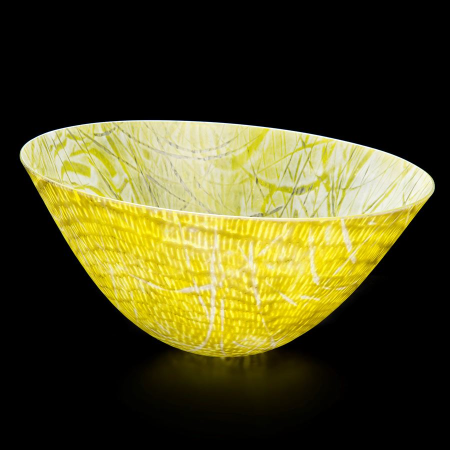 bright yellow kiln formed glass bowl sculpture
