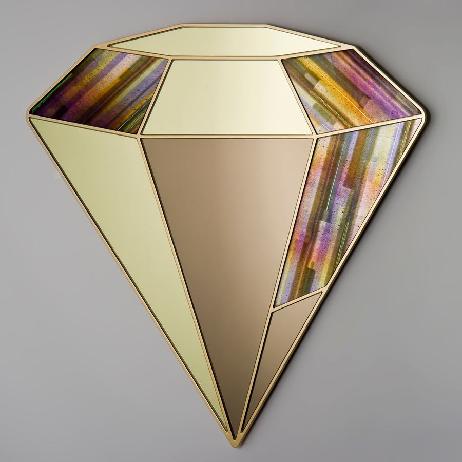 gold quartz diamond shaped wall hanging mirror sculpture 