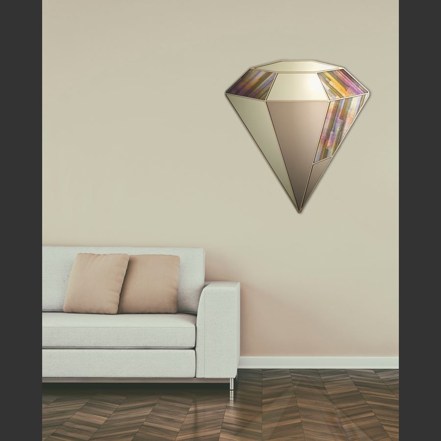 gold quartz diamond shaped wall hanging mirror sculpture 