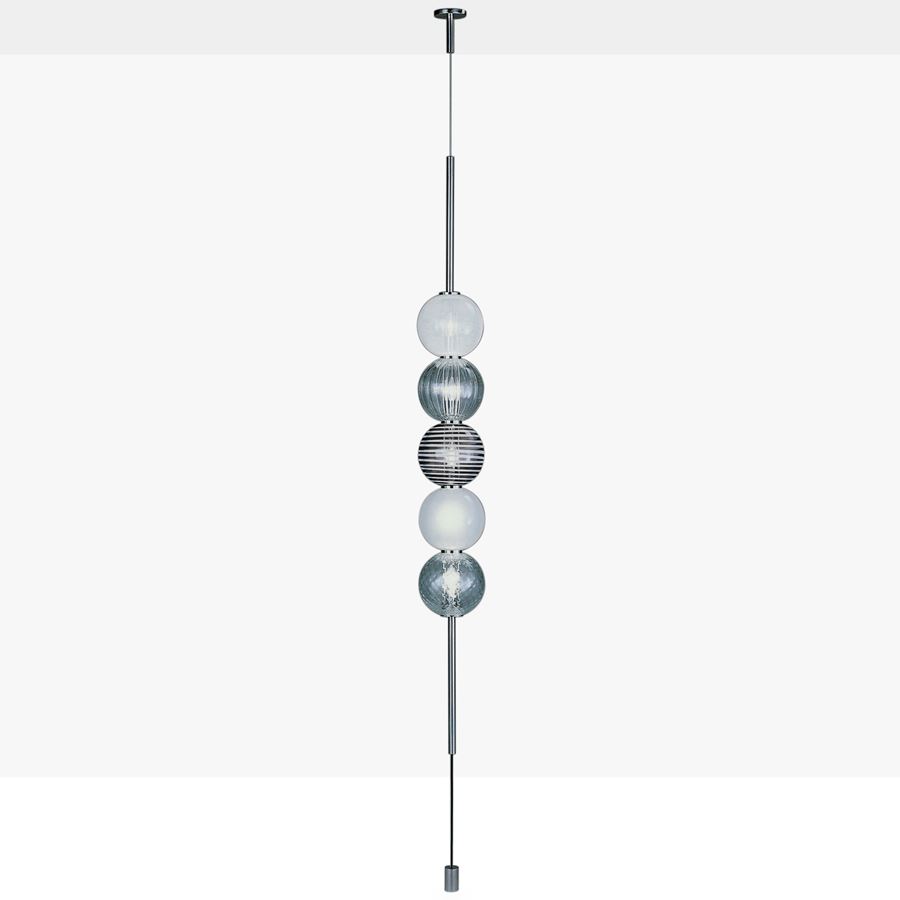 three floor lamps with colourful spherical glass bubbles