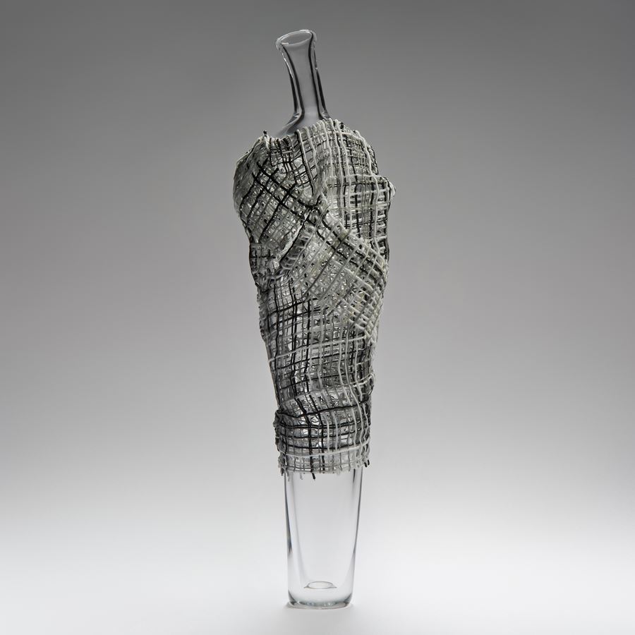 contemporary tall art glass vase sculpture resembling cloaked figure