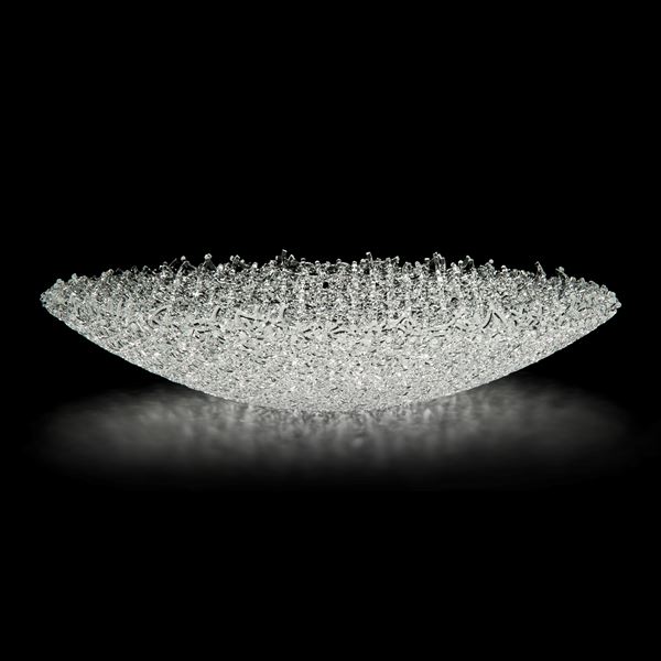 concave mesh bowl-shaped modern art-glass sculpture in crystal