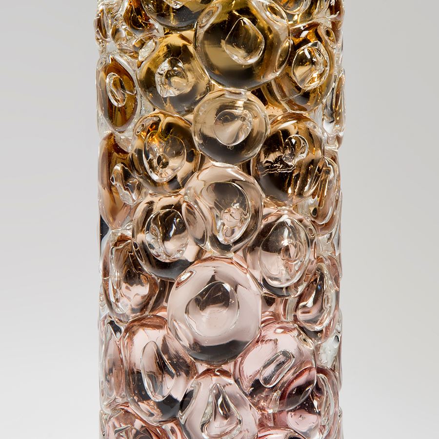 tall art-glass vase with mirrored interior in pink and gold