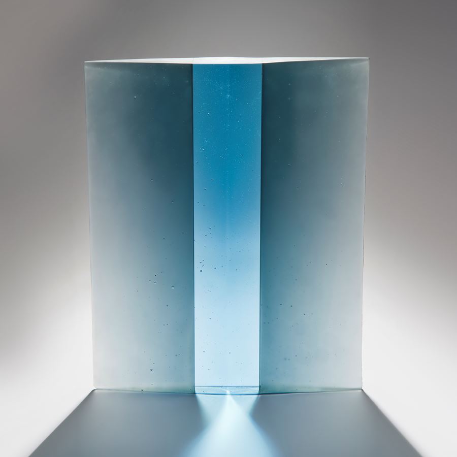 modern cast glass centrepiece art in blue and turquoise