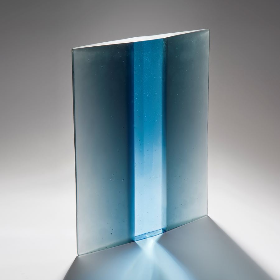 modern cast glass centrepiece art in blue and turquoise