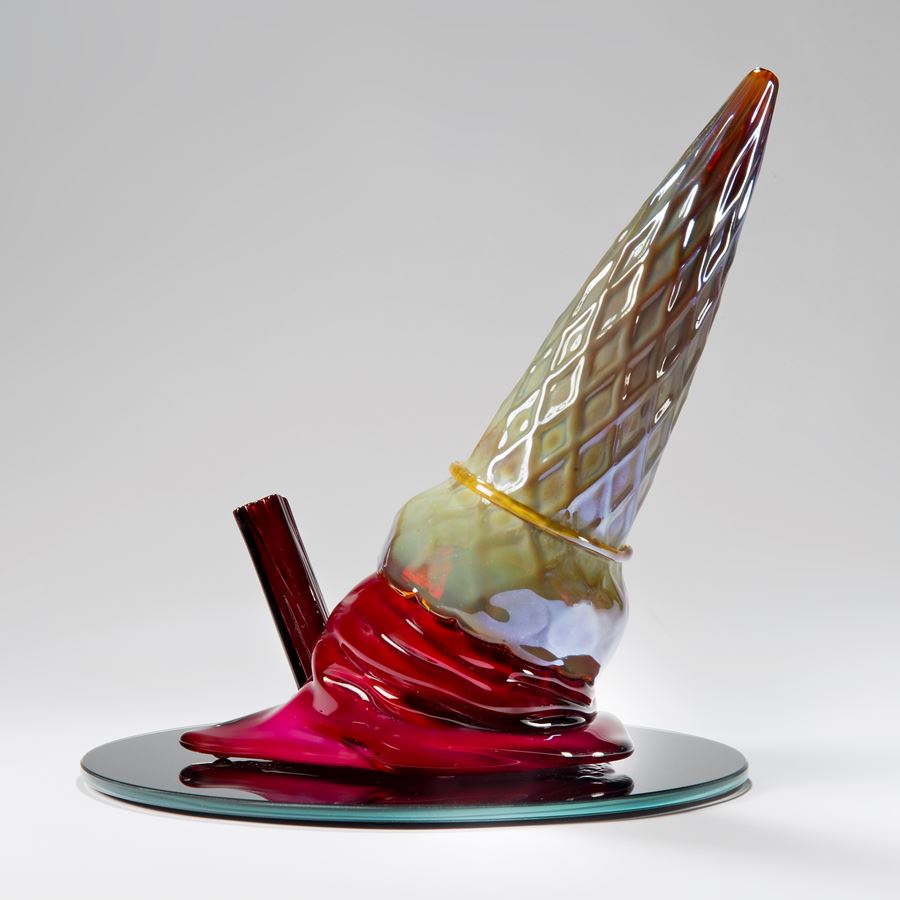 modern abstract art glass sculpture with ice cream cone and flake