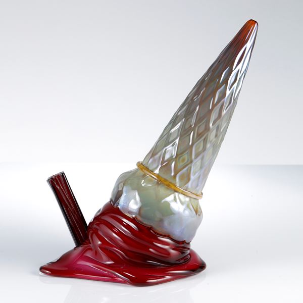 modern abstract art glass sculpture with ice cream cone and flake