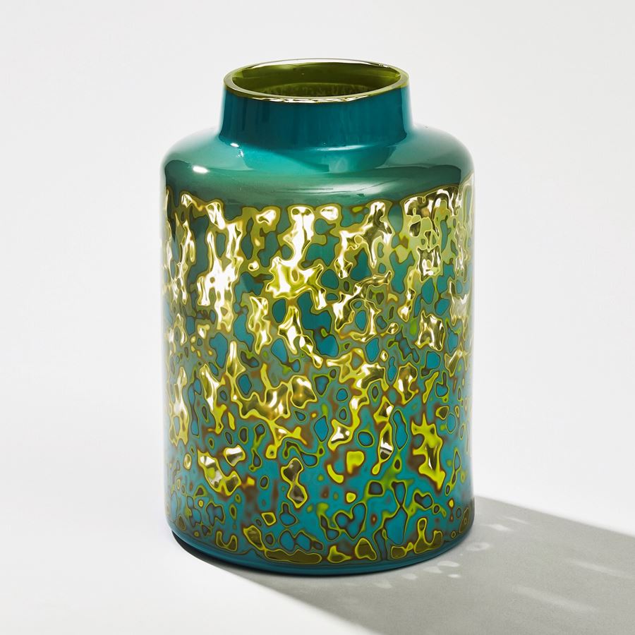 handblown turquoise glass jar sculpture chinese