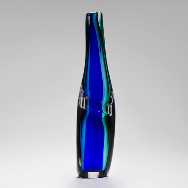 tall blue modern art glass sculptural vase