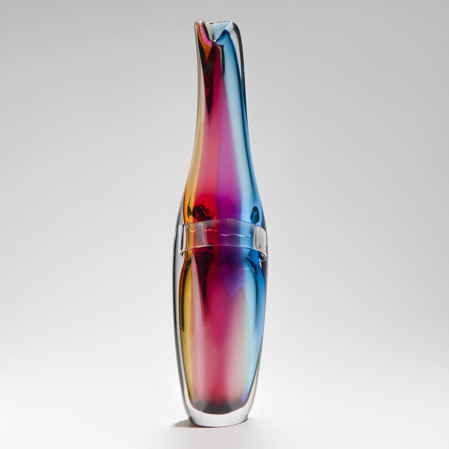 tall neon coloured handblown glass vase contemporary sculpture