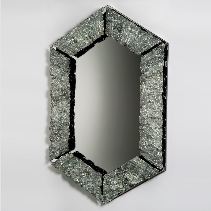square edged 0-shaped silver art glass mirror
