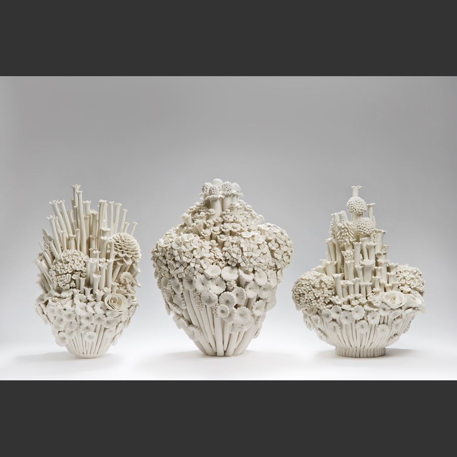 porcelain decorative ceramic sculpture of flowers white