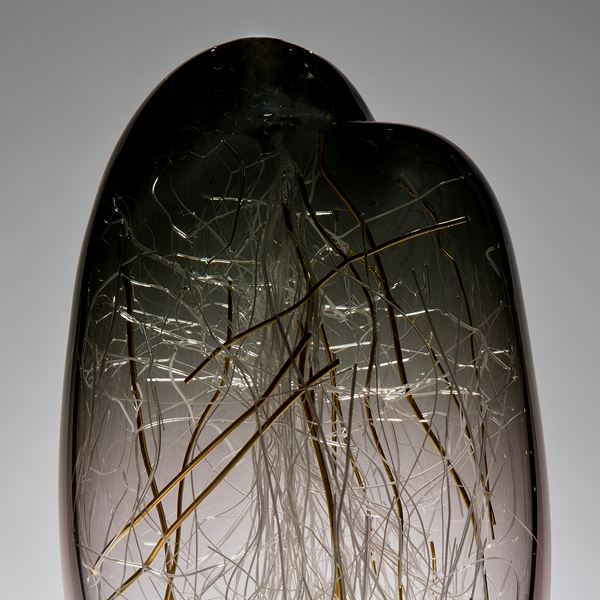 sculpted glass vase artwork with internal wire structure