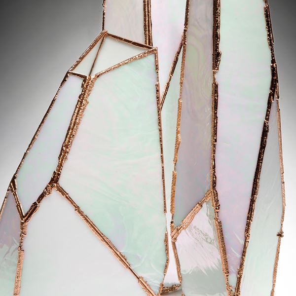 mother of pearl and copper abstract art-glass sculpture 