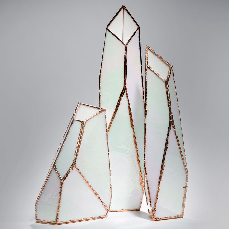 mother of pearl and copper abstract art-glass sculpture 