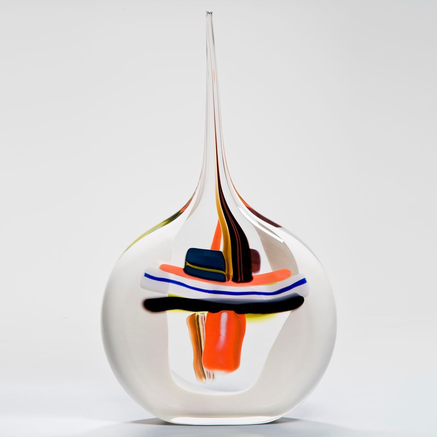 modern abstract art glass vase with long pencil thin neck