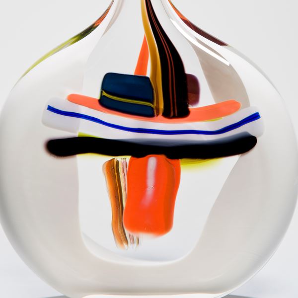 modern abstract art glass vase with long pencil thin neck