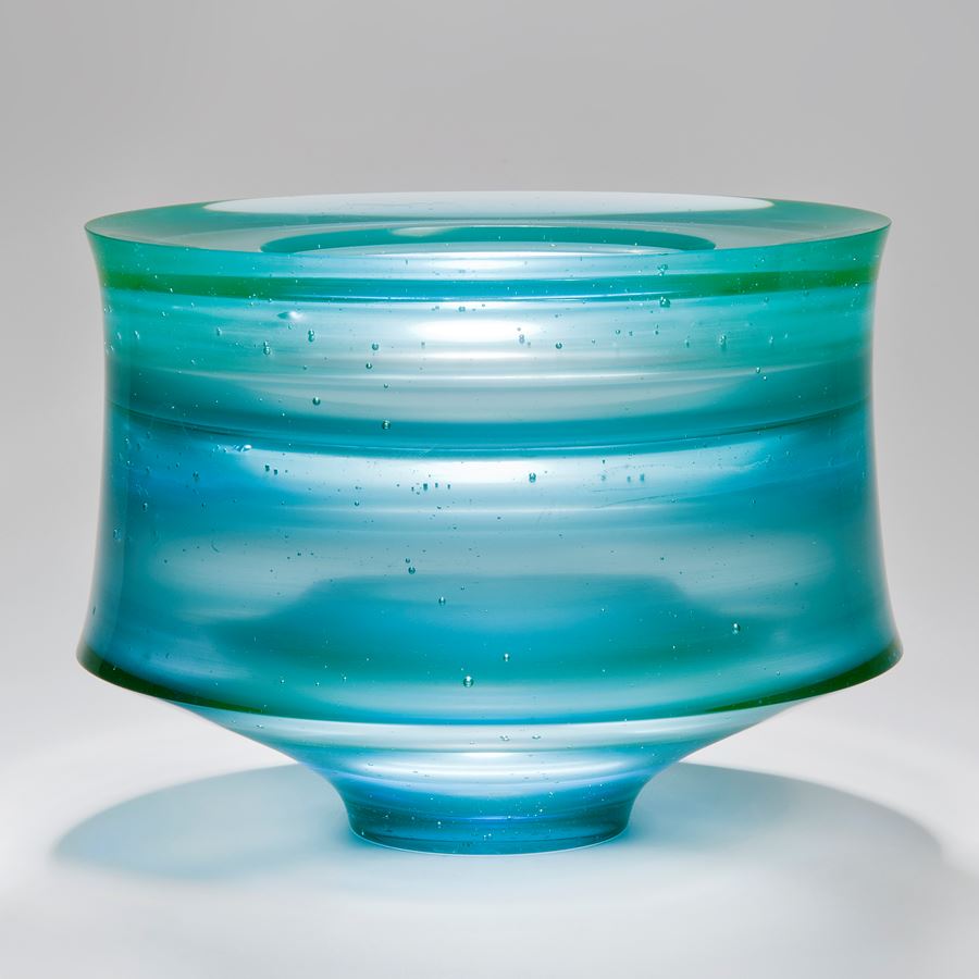 cast glass vessel centrepiece sculpture in blue green turquoise