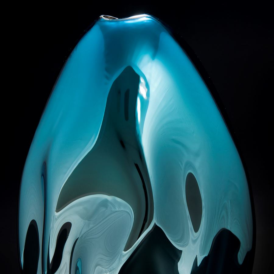 glass art vase in richly coloured turquoise and dark green