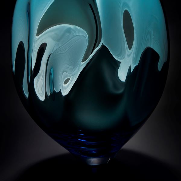 glass art vase in richly coloured turquoise and dark green
