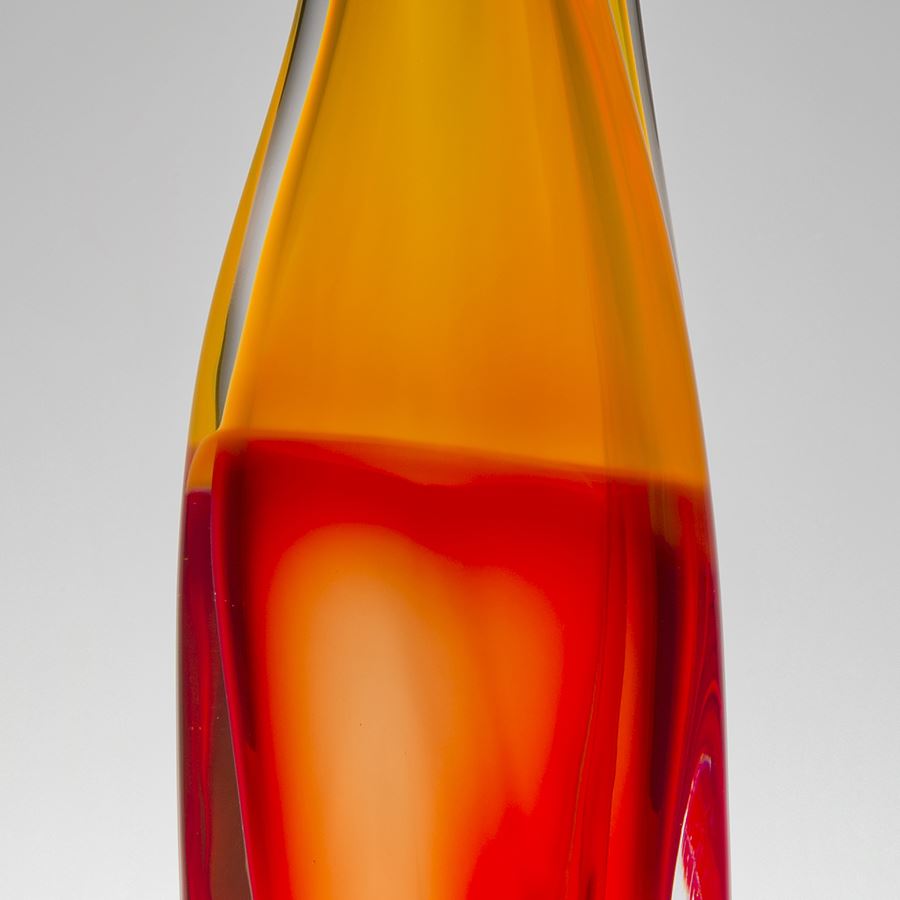 tall modern art glass vase sculpture in orange and red