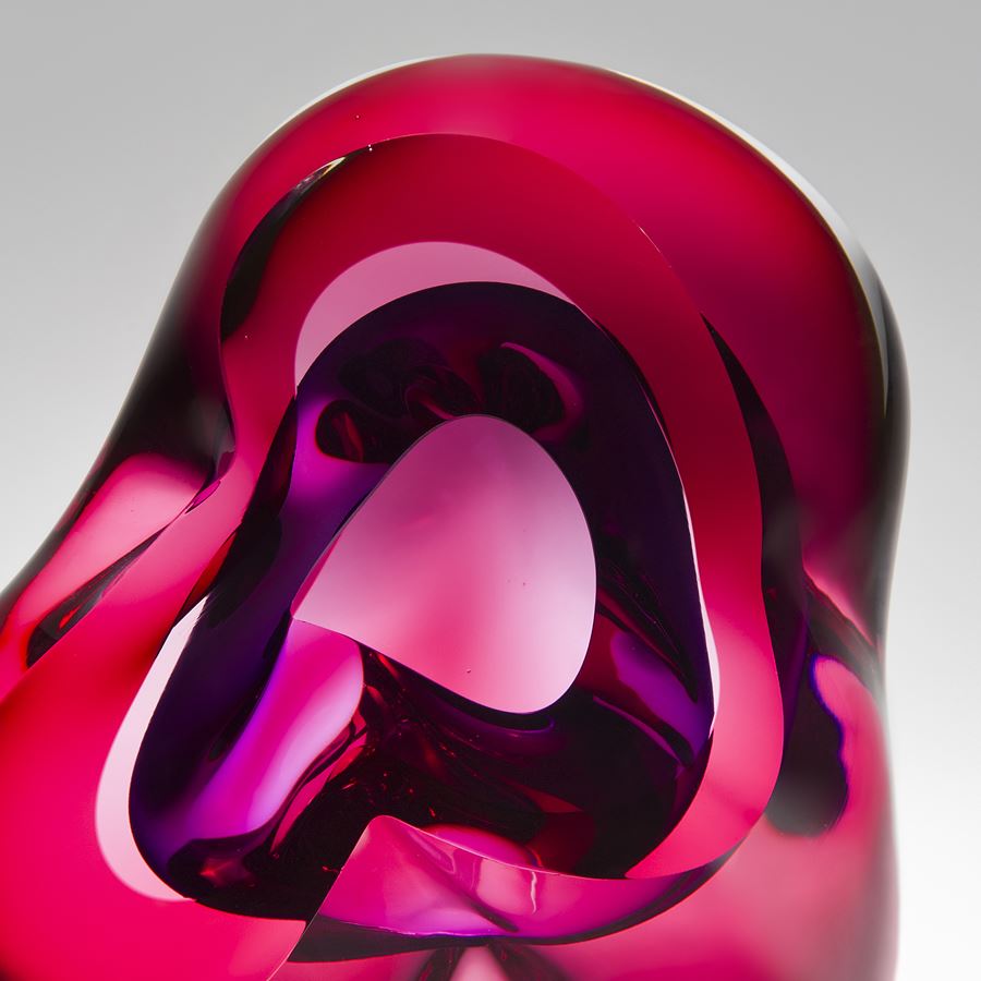 decorative modern handblown glass sculpture in pink and purple