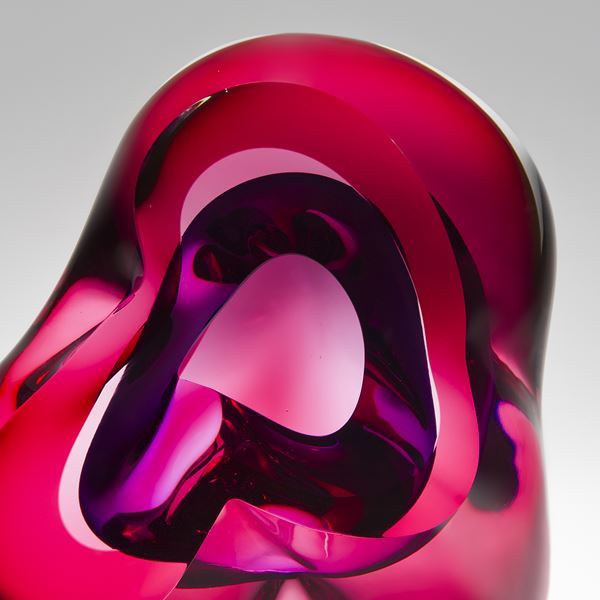 decorative modern handblown glass sculpture in pink and purple