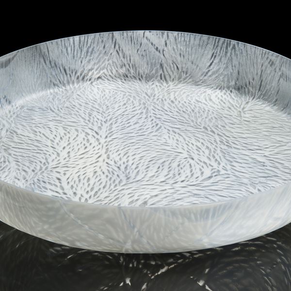 sculpted white decorative glass art platter dish 