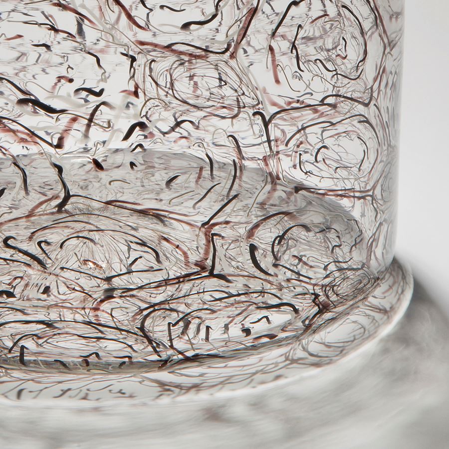 contemporary art-glass jar sculpture with swirl pattern exterior