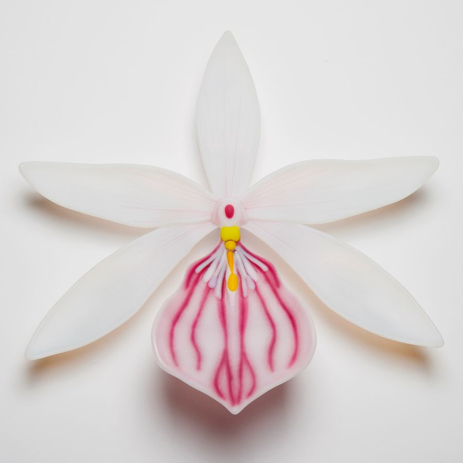 glass artwork of white exotic flower in star shape