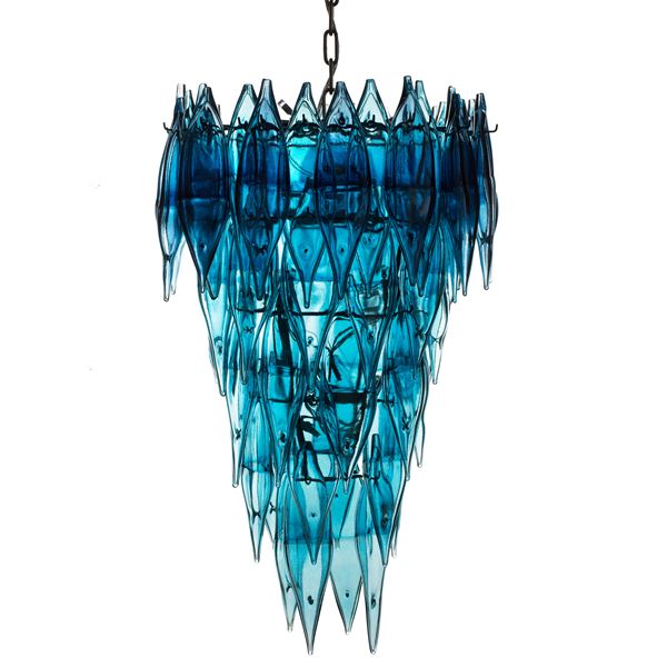 art glass chandelier in white glass and steel
