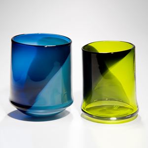 assortment of glass art pots in bright colours
