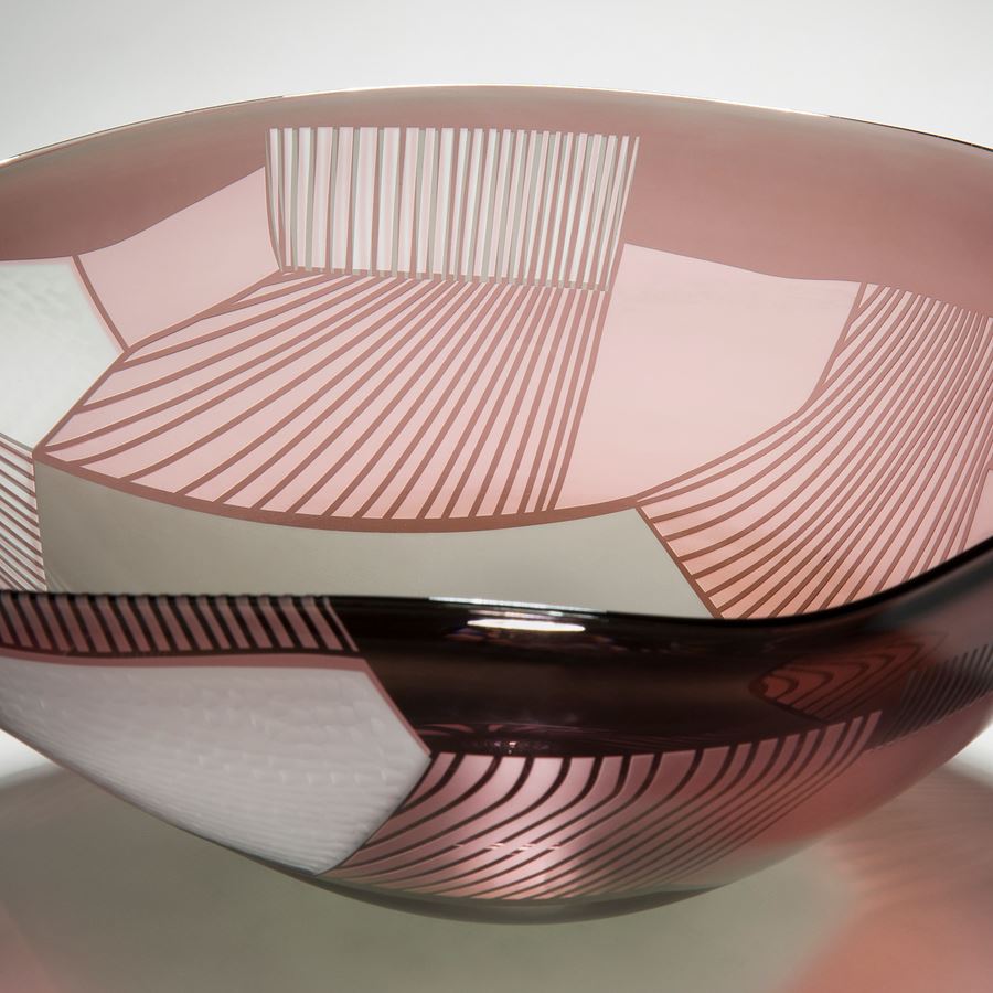 pink and grey coloured art glass bowl sculpture
