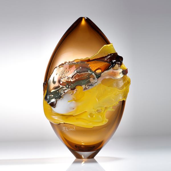 oval shaped sand coloured modern handblown art-glass sculpture