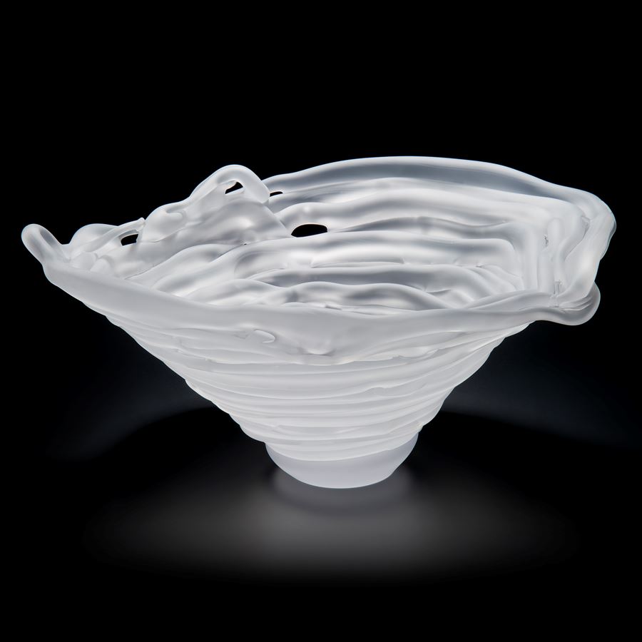 frosted glass bowl sculpture in absract cone shape
