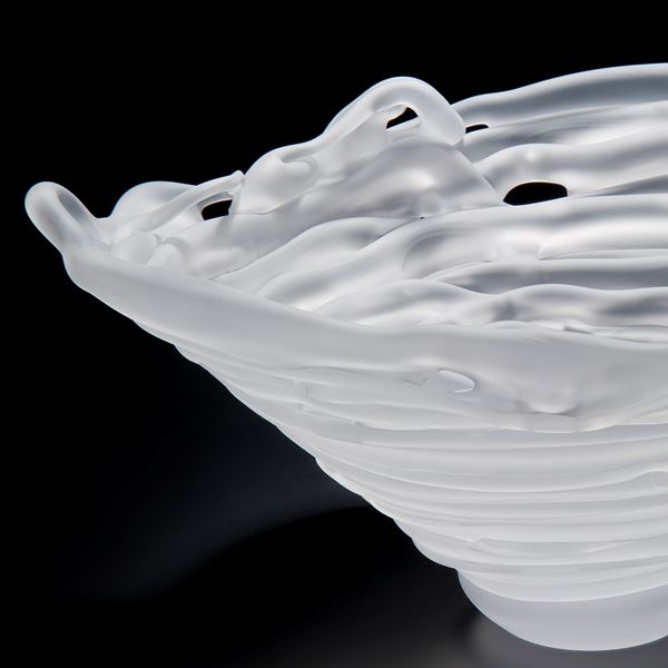 frosted glass bowl sculpture in absract cone shape