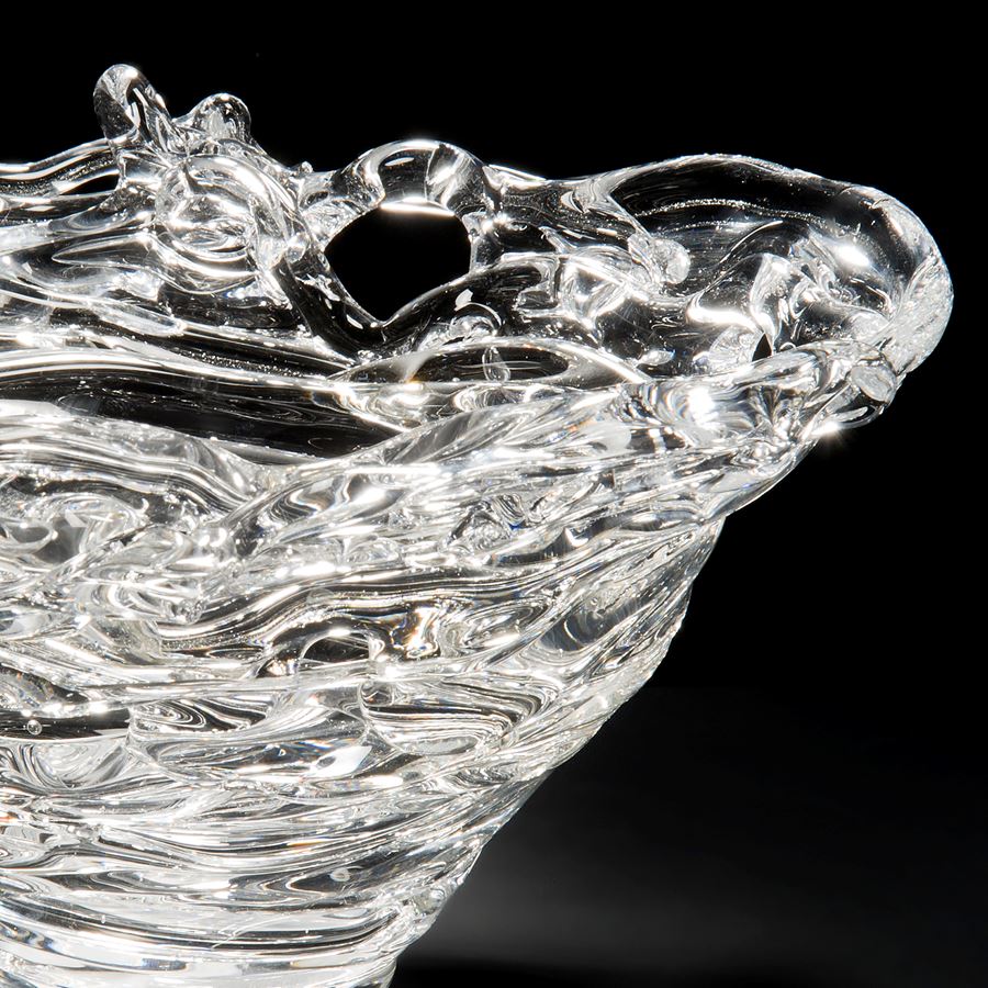 sculpted cone shaped clear glass bowl artwork 