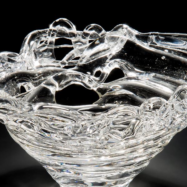 sculpted cone shaped clear glass bowl artwork 