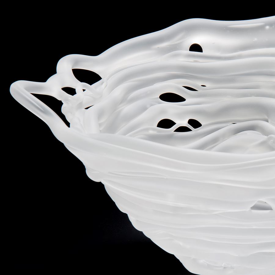 frosted white glass conical bowl sculpture