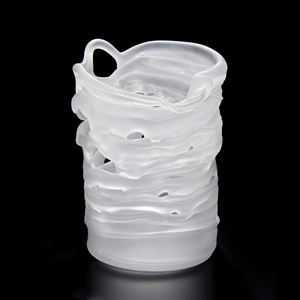 tall rounded white frosted glass art sculptre in basket shape